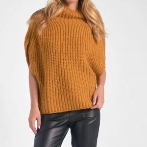 Elan Cable Knit Mustard Yellow Turtleneck Sweater Vest | Size Small